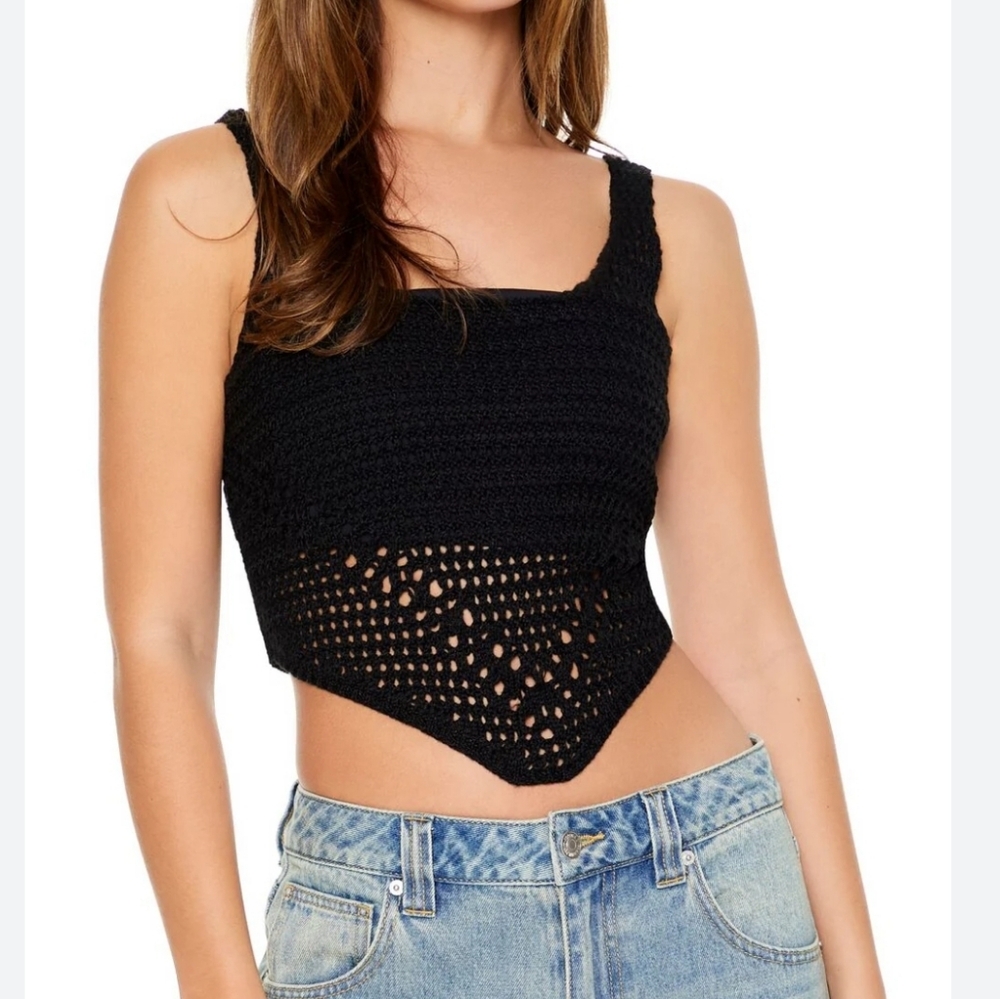 FCT With Love Top Black Knit Cropped Sheer Sleeveless Streetwear Grunge Small